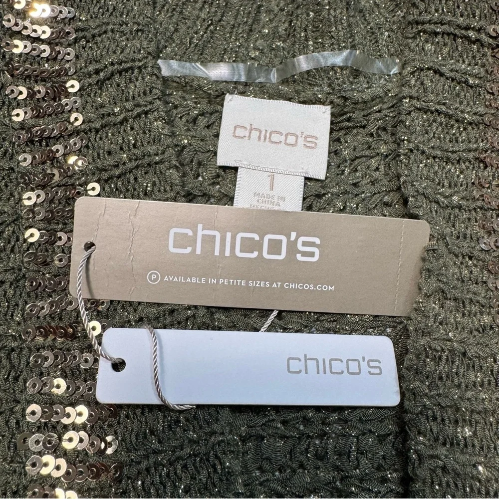 NWT New $109 Chico's Knit Sequin Trim Cardigan Size 1 US M